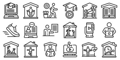 Home training icons set, outline style vector