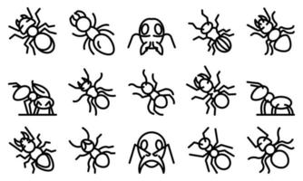 Ant icons set, outline style vector