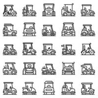 Golf cart icons set, outline style vector