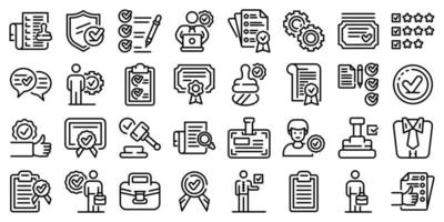 Quality assurance icons set, outline style vector