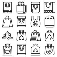 conjunto de iconos de bolsa ecológica, estilo de esquema vector