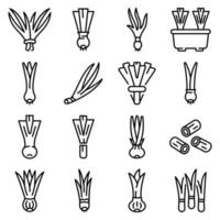 Chives icons set, outline style vector