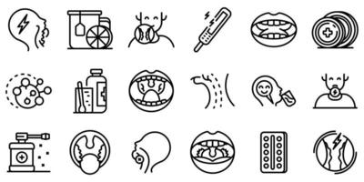 Tonsillitis icons set, outline style vector