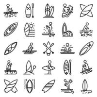 Sup surfing icons set, outline style vector