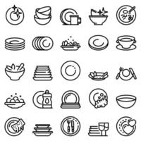 Plate icons set, outline style vector