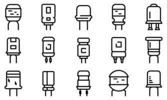 Capacitor icons set, outline style vector