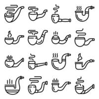 Smoking pipe icons set, outline style vector