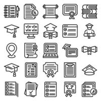 Final exam icons set, outline style vector