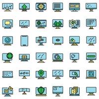 monitor, iconos, conjunto, vector, plano vector