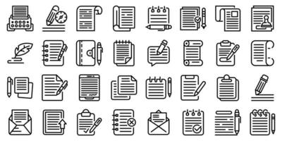 Writing icons set, outline style vector