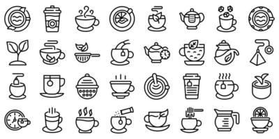 Tea icons set, outline style vector