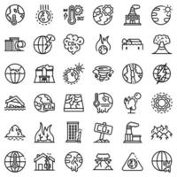 Global warming icons set, outline style vector