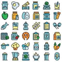 Sports nutrition icons set vector flat