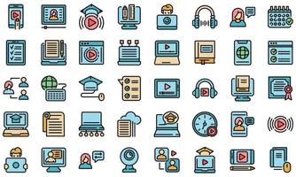 Online training icons set vector flat