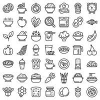 Healthy breakfast icons set, outline style