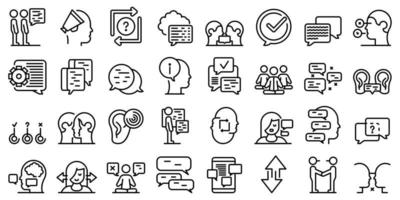 Discussion icons set, outline style vector