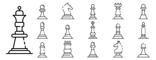 Chess icons set, outline style vector