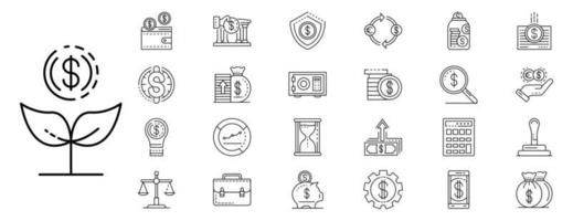 conjunto de iconos de depósito, estilo de esquema vector