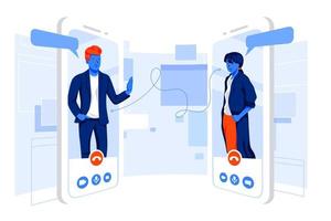 Man and woman having a discussion with video call. Online meeting and work from home concept illustration vector