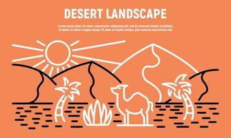 Desert landscape banner, outline style vector