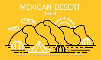 Mexican desert banner, outline style vector