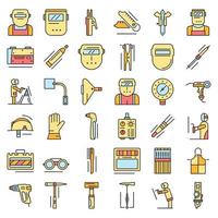 Welder icon set, outline style vector