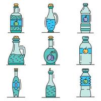 Vinegar icon set, outline style vector