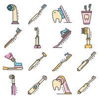 Toothbrush icon set, outline style vector