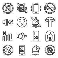 Silence icons set, outline style vector