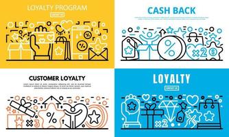 Loyalty program reward banner set, outline style vector