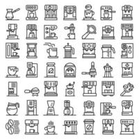 Coffee machine icons set, outline style vector