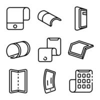 Flexible display icons set, outline style vector