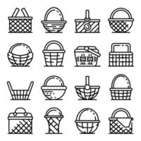 Wicker icons set, outline style vector