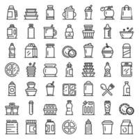 Plastic tableware icons set, outline style vector