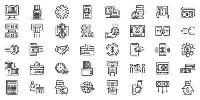 Money transfer icons set, outline style vector