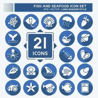 Icon Set Fish and Seafood. suitable for seafood symbol. long shadow style. simple design editable. design template vector. simple illustration vector