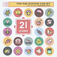 conjunto de iconos pescados y mariscos. adecuado para el símbolo de mariscos. estilo compañero de color. diseño simple editable. vector de plantilla de diseño. ilustración sencilla