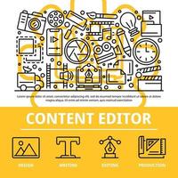 Content editor concept background, outline style vector