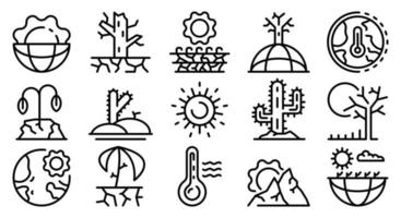 conjunto de iconos de sequía, estilo de contorno vector