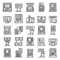 Atm machine icons set, outline style vector