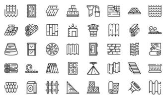 Construction materials icons set, outline style vector