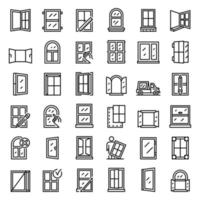 Window installation icons set, outline style vector