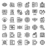 Digital wallet icons set, outline style vector