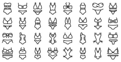 Swimsuit icons set, outline style vector