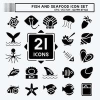 Icon Set Fish and Seafood. suitable for seafood symbol. glyph style. simple design editable. design template vector. simple illustration vector