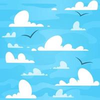 patrón vectorial sin costuras de nubes en el cielo azul con pájaros, gaviotas. vector