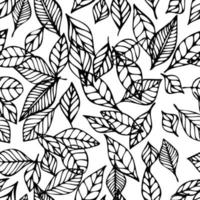 Seamless pattern hand drawn cute vector summer leaf. Print with leaves. Elegant beautiful line nature ornament for fabric, wrapping and textile. Scrapbook black and white paper.