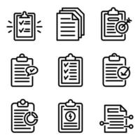 Summary icons set, outline style vector