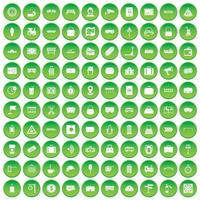 100 railway icons set green circle vector