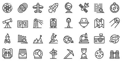 conjunto de iconos de exploración, estilo de esquema vector